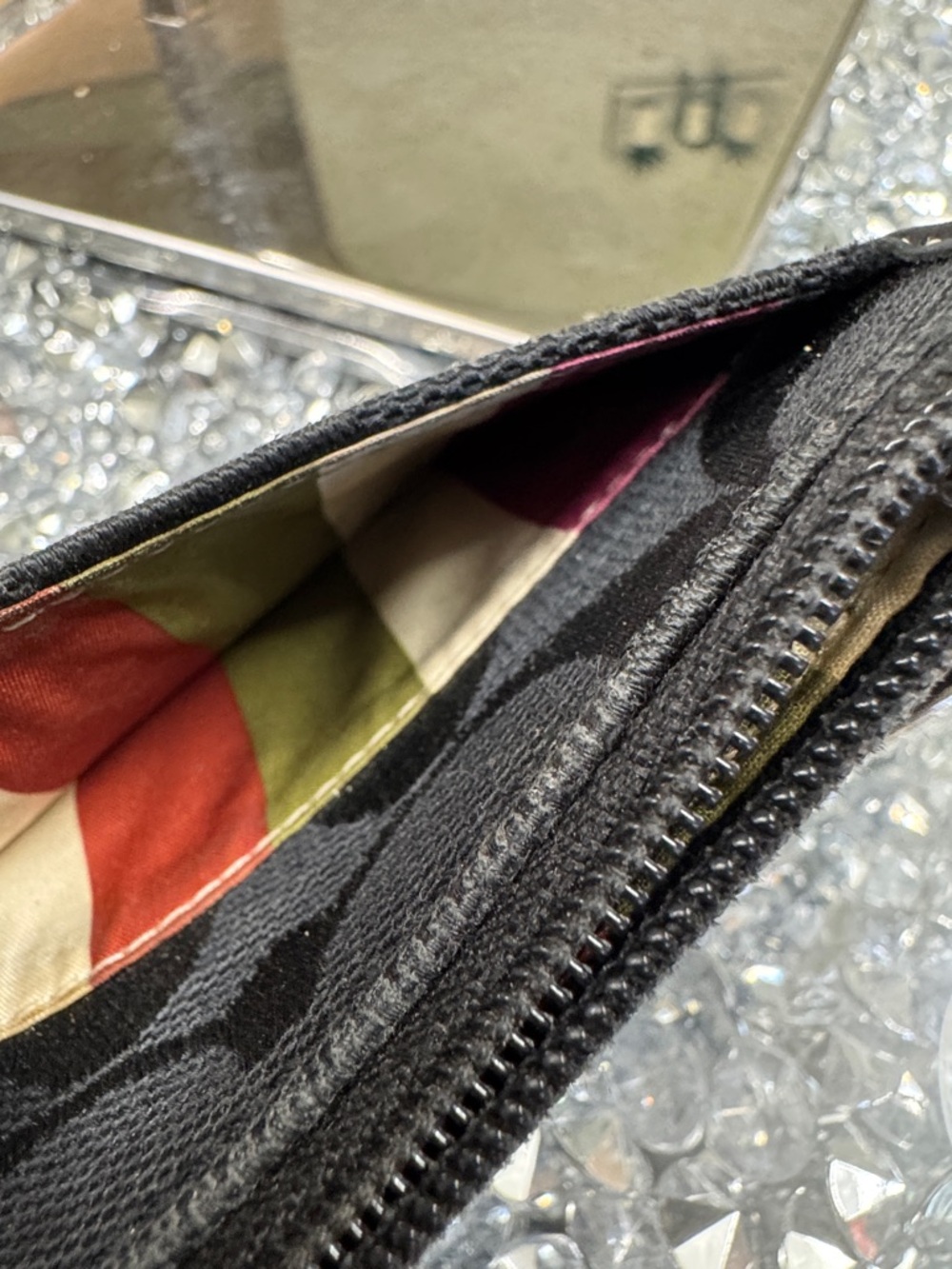 Coach Black Signature Card Case with Metallic Stripe card holder - Picture 11 of 14